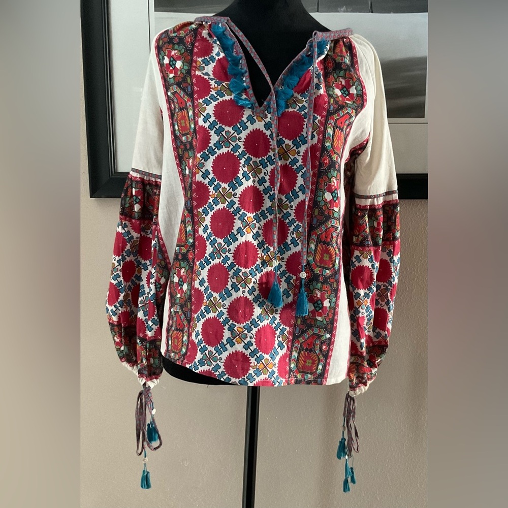 D’ASCOLI SAMARKAND FLORAL PRINT COTTON BLOUSE Size Extra-Small EUC